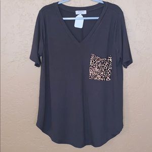 Grey V-Neck with Leopard Pocket